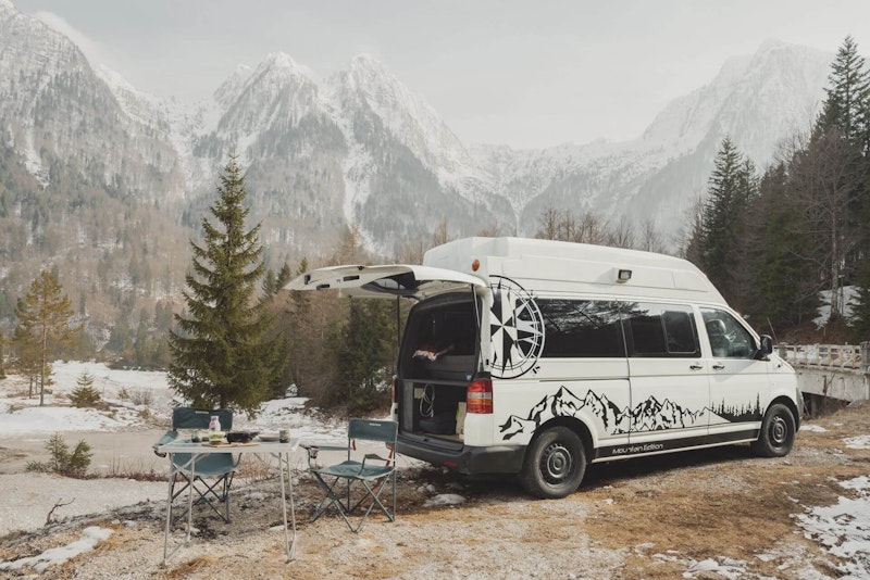 Back view of VW T5 Pavla from Balkan Campers