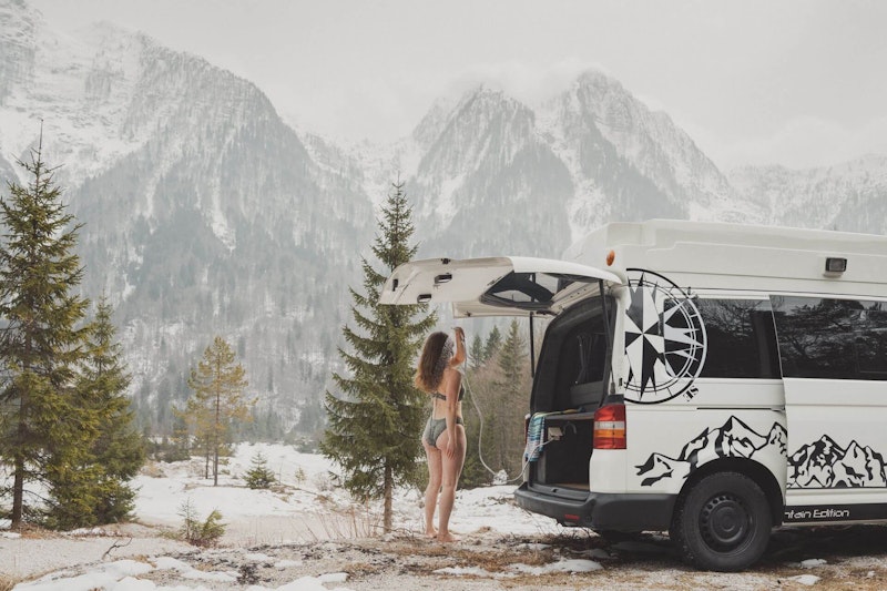 VW bus from Balkan Campers in Slovenian mountains