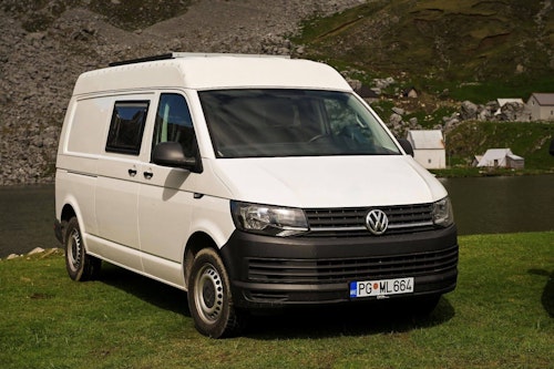 Front view of VW campervan for rent in Montenegro