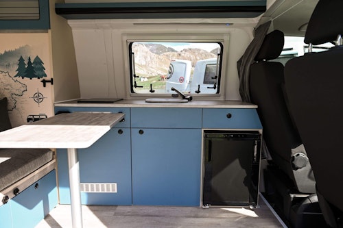 Kitchen box of Campervan in Montenegro mountains