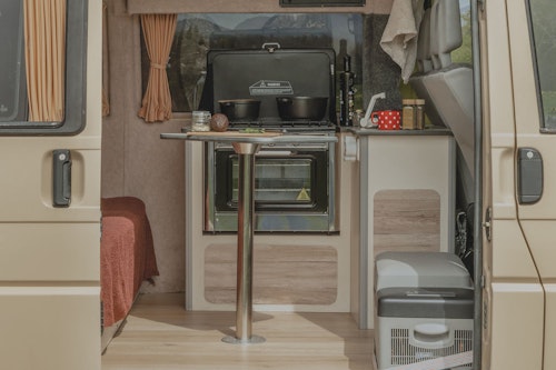 Kitchen box with Campervan stove and fridge
