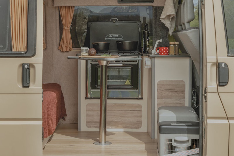Kitchen box with Campervan stove and fridge