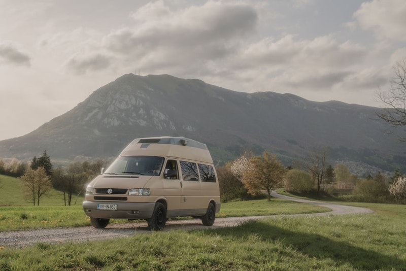 VW T4 Viki Campervan on the road in Slovenia