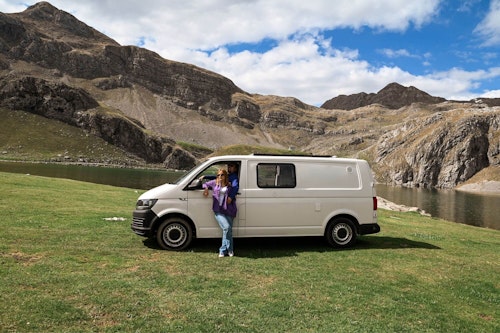 White VW T6 Campervan in Montenegro mountains