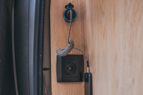 Charging station in our VW T6 Campervan for rent