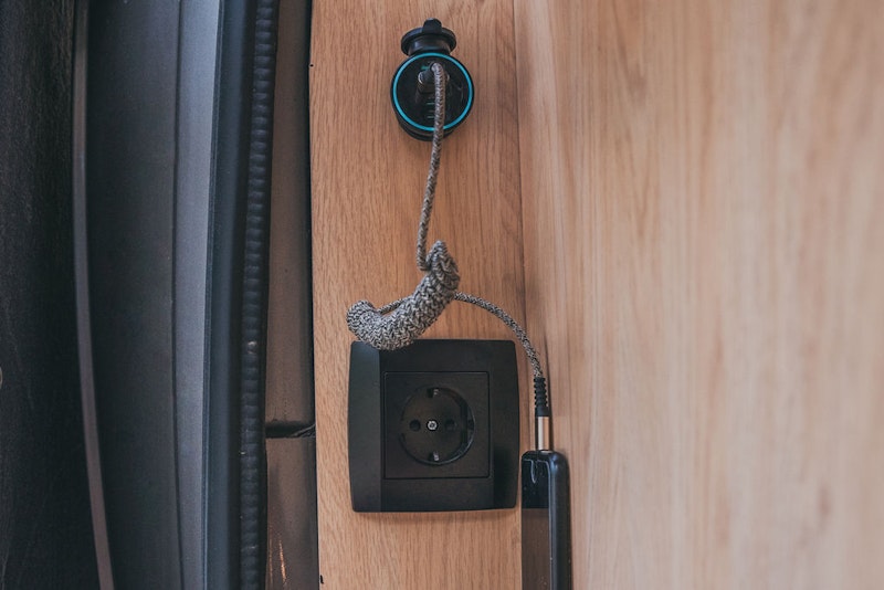 Charging station in our VW T6 Campervan for rent