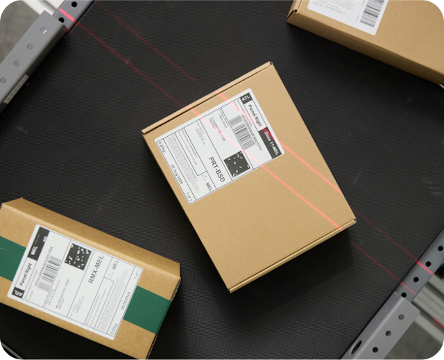 parcels on conveyerbelt