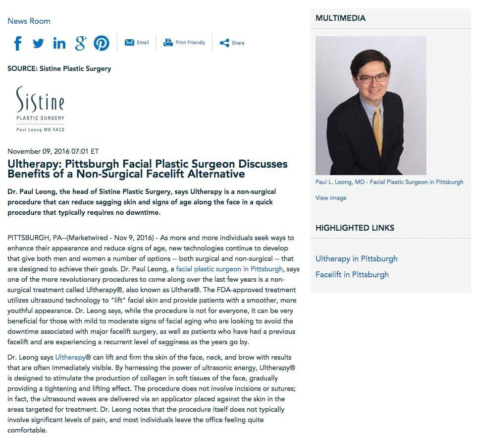 Leong Aesthetics Blog | Ultherapy®: Pittsburgh Facial Plastic Surgeon Discusses Benefits of a Non-Surgical Facelift Alternative