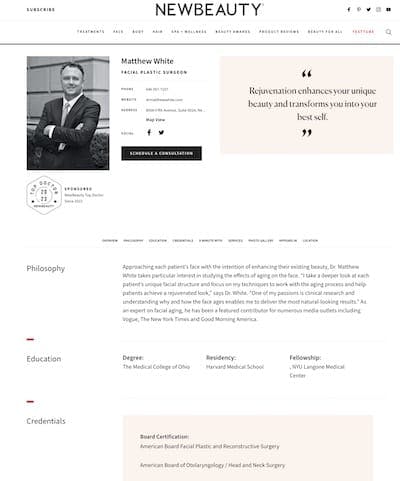 Dr. Matthew White Top Doctor 2023 NEWBEAUTY