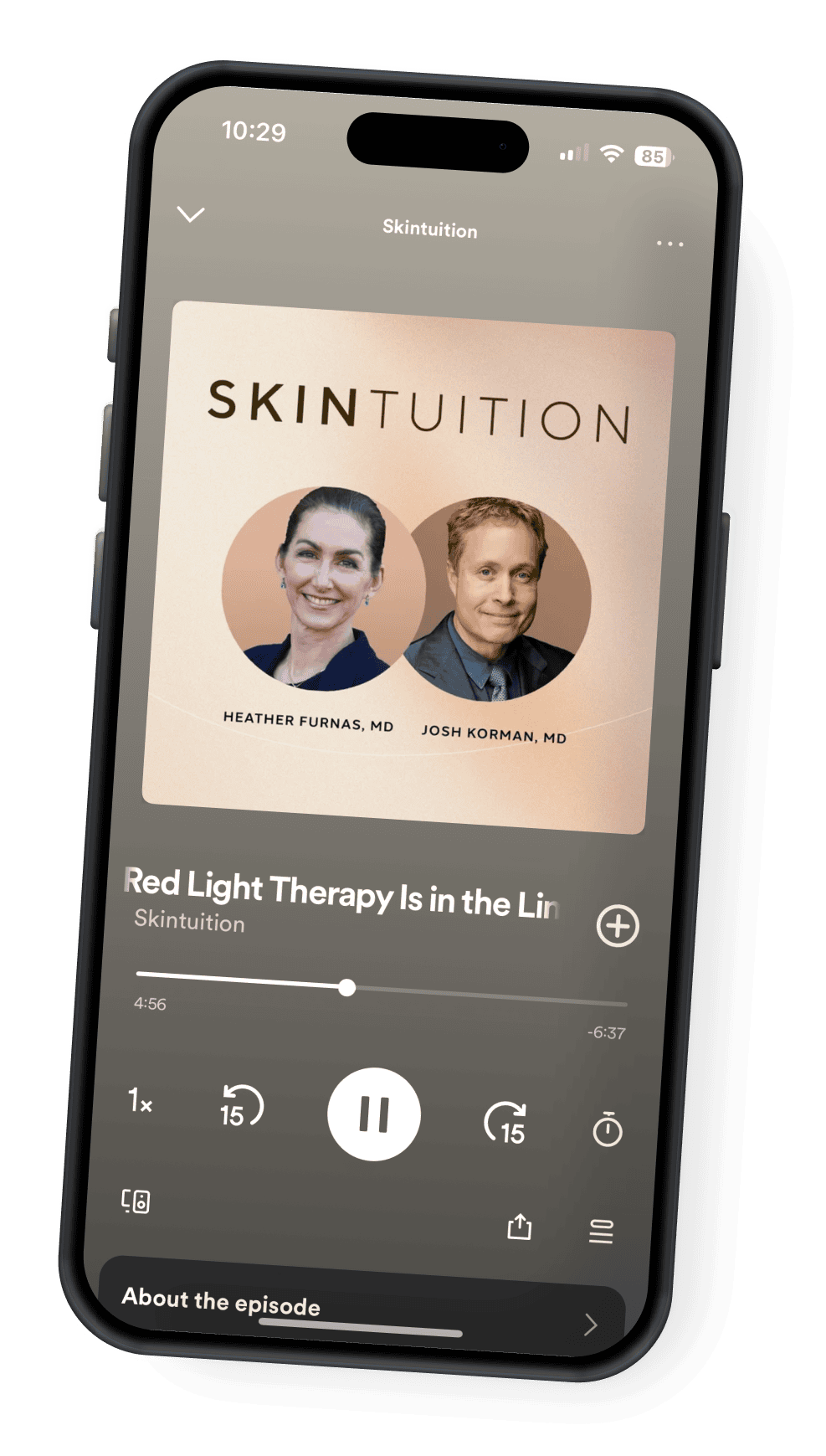 cell phone app open to a podcast