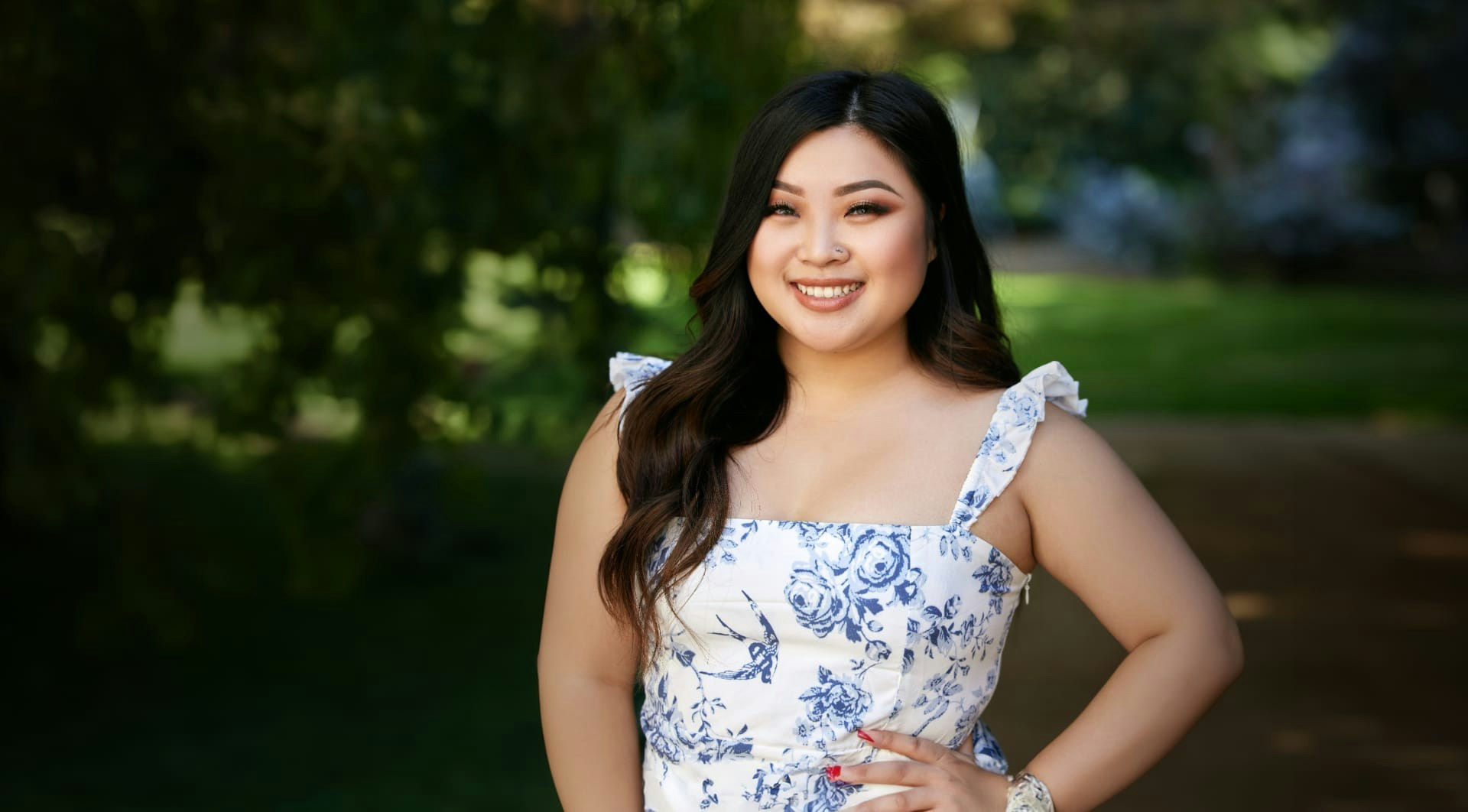 woman in a floral dress