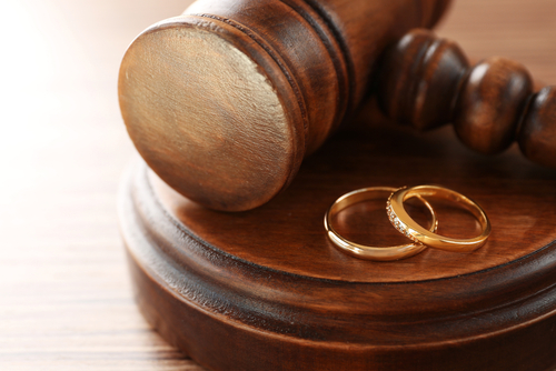 gavel and wedding bands