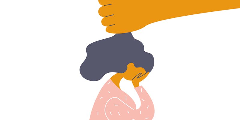 A graphic of a woman crying