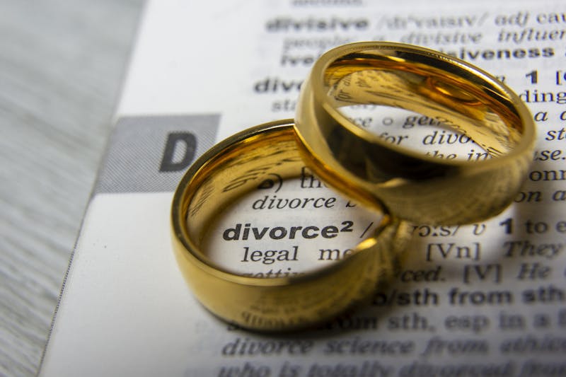 Rings on a page showing divorce definition