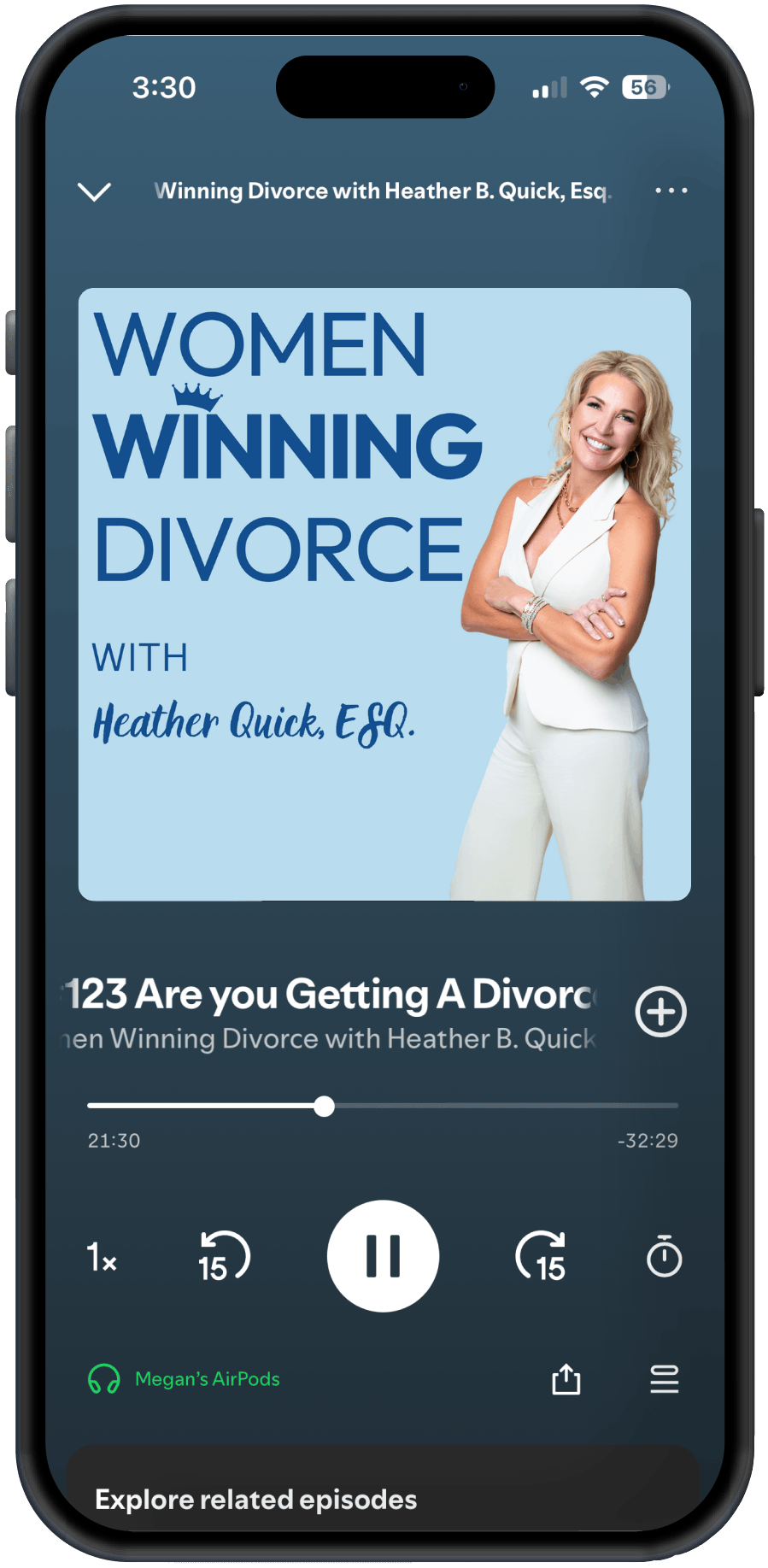 Women Winning Divorce podcast phone graphic