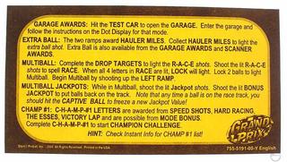 GRAND PRIX (Stern) Card Instructions