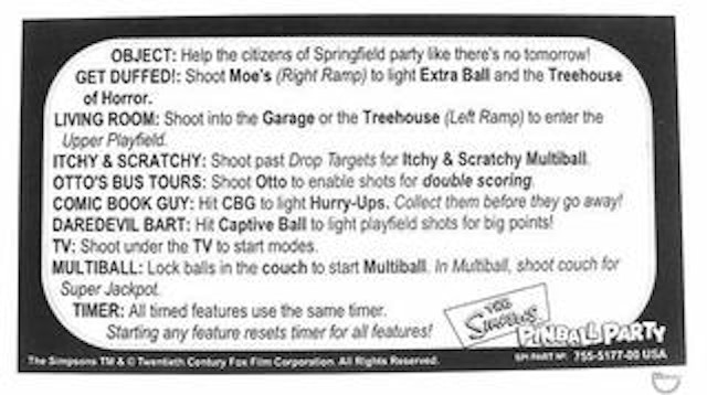 SIMPSONS PINBALL PARTY (Stern) Score cards Spanish