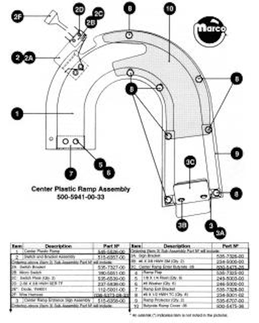 BAYWATCH (Sega) Ramp center plastic assembly
