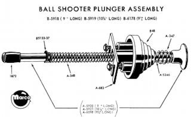 Ball shooter assembly Gottlieb 10-3/4 inch