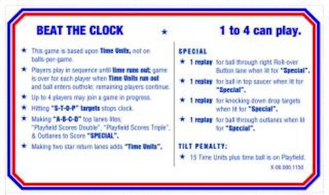 BEAT THE CLOCK (Bally) Score cards (12)