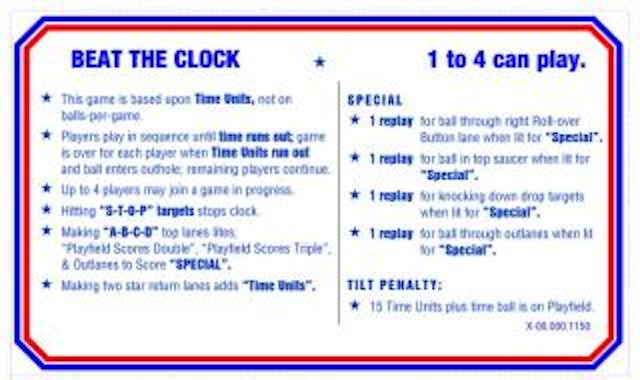 BEAT THE CLOCK (Bally) Score cards (12)