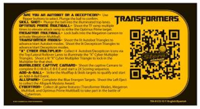 TRANSFORMERS PRO (Stern) score card