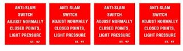 Anti-slam switch decal Williams STD-97