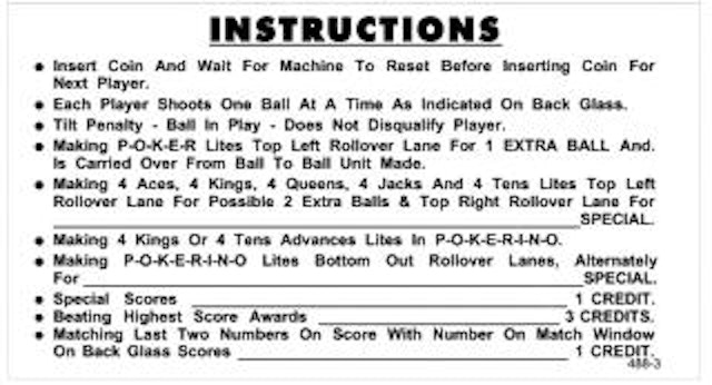 POKERINO (Williams) Score cards (6)