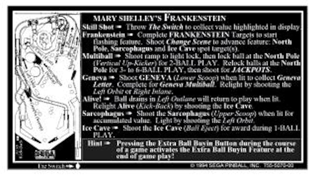 FRANKENSTEIN (Sega) Score cards