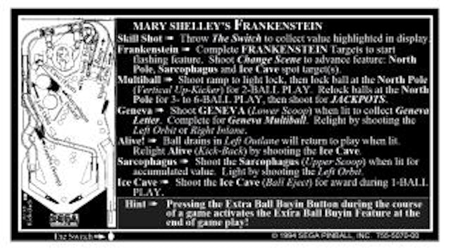 FRANKENSTEIN (Sega) Score cards