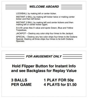 TORPEDO ALLEY (Data East) Score cards