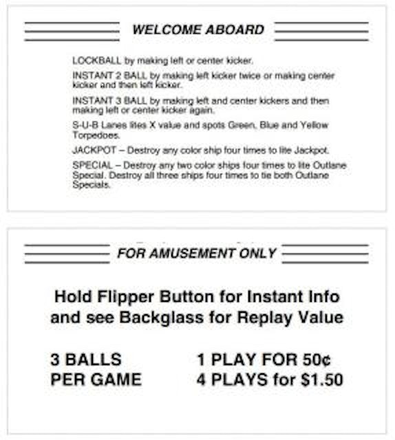 TORPEDO ALLEY (Data East) Score cards