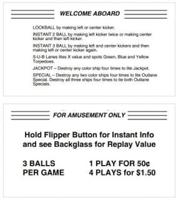 TORPEDO ALLEY (Data East) Score cards