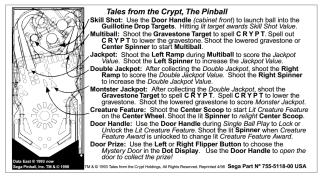 TALES FROM THE CRYPT (DE) Score cards 755-5118-00
