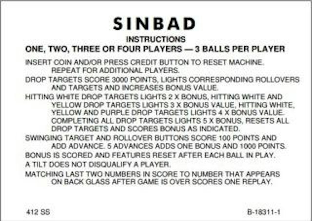 SINBAD EM (Gottlieb) Score cards (5)