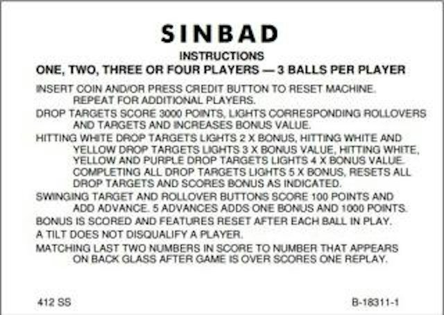 SINBAD EM (Gottlieb) Score cards (5)