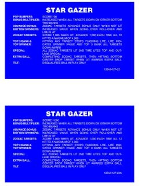 STAR GAZER (Stern) Score cards (8)