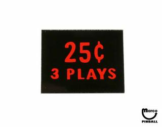 Price plate CCM/Stern 25¢ 3 Plays 326-305-C