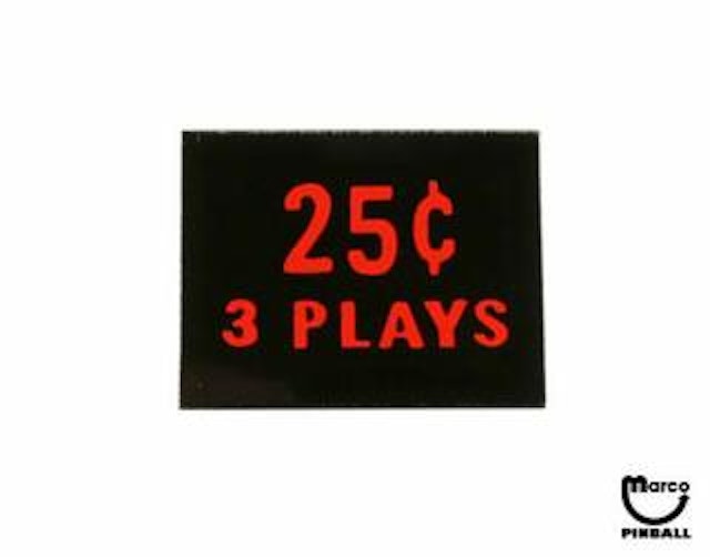 Price plate CCM/Stern 25¢ 3 Plays 326-305-C