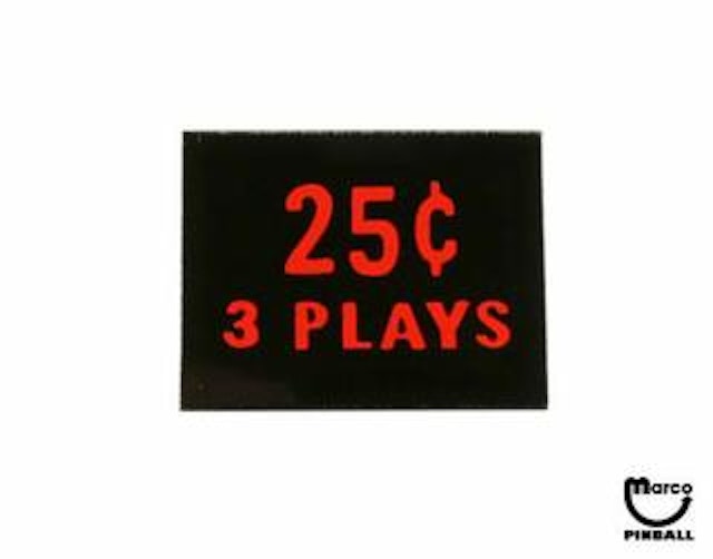 Price plate CCM/Stern 25¢ 3 Plays 326-305-C