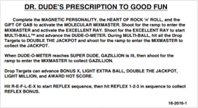 DR DUDE (Bally) Score card instruction