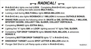 RADICAL (Bally) Score card instruction