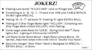 JOKERZ (Williams) Instruction card