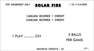 SOLAR FIRE (Williams) Score cards (4)