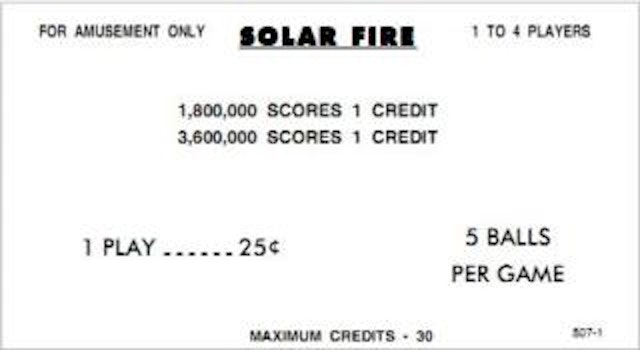 SOLAR FIRE (Williams) Score cards (4)