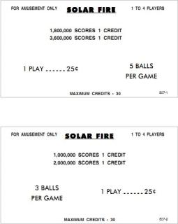 SOLAR FIRE (Williams) Score cards (4)