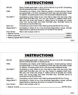 SOLAR FIRE (Williams) Score cards (4)