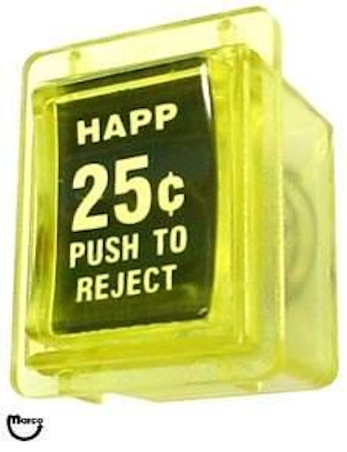 Coin entry pushbutton Happ 25¢ yellow 400-0004-00D