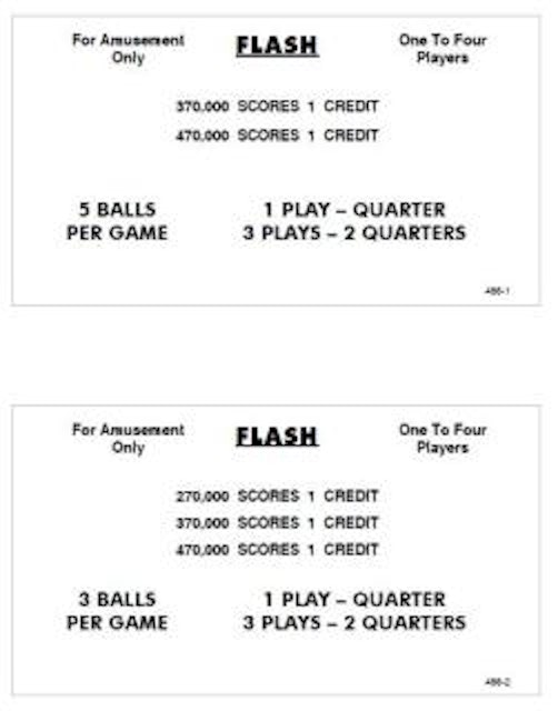 FLASH (Williams) Score cards (4)