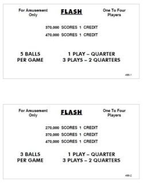 FLASH (Williams) Score cards (4)